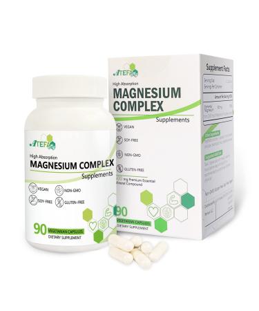 Magnesium Supplement Complex - 90 Veggie Caps High Absorption Magnesium Dietary Supplement Non-GMO Vegan Gluten & Soy Free