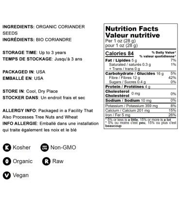 Organic Coriander Seeds 6oz - Non-GMO Whole Spice for Garam Masala & Curry - High Fiber & Minerals - Vegan & Non-Irradiated - Buy Online on GoSupps.com