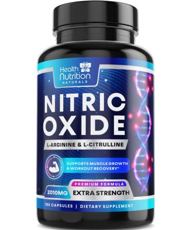 Extra Strength Nitric Oxide Supplement L Arginine 3X Strength - Citrulline Malate, AAKG, Beta Alanine - Premium Support for Muscle Strength, Blood Flow, and Circulation to Train Harder - 180 Capsules 180 Count (Pack of 1)