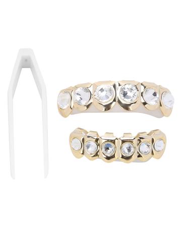 Hip Hop False Teeth Brass Shiny for Hip Hop Halloween Festival Teeth Decoration(Gold)