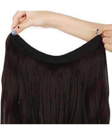 Dark Brown Halo Hair Extension: Wavy Curly Synthetic Hairpiece 20 Inch - Heat Friendly Fiber - No Clip Headband for Women - OMGREAT - Buy Online on GoSupps.com