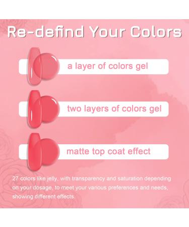 Lavender Violets Translucent Gel Nail Polish Kit - 27+3 Colors Semi-Transparent Jelly Sheer Nail Gel Varnish Set with Base, Matte & Glossy Top Coat - C976 Baby Pink - Buy Online on GoSupps.com