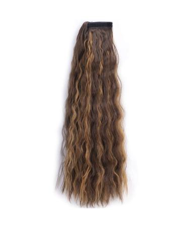 22 Corn Wave Magic Paste Ponytail Extension | Long Wavy Curly Hair Fluffy Pony Tail 22 Inch | Mixed Dark Brown Gold# | Pack of 1 - Buy Online on GoSupps.com