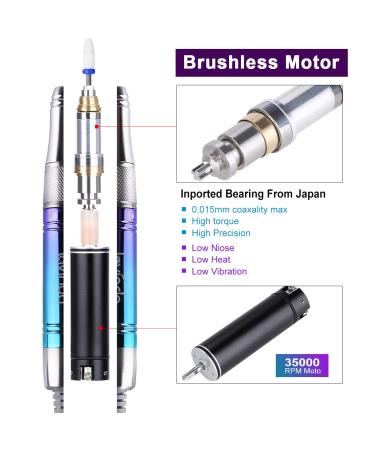 Rechargeable Nail Drill Machine Lavinda Cordless 35,000RPM Skyspace Brushless - Gradient Blue/Purple Metallic | Portable Electrical Nail File for Acrylic Nails with Protective Case - Buy Online on GoSupps.com