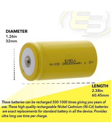 Exell D Size 1.2V 5000mAh NiCD Rechargeable Battery - Perfect for Flushometers Sinks & More | International Shipping Available - Buy Online on GoSupps.com