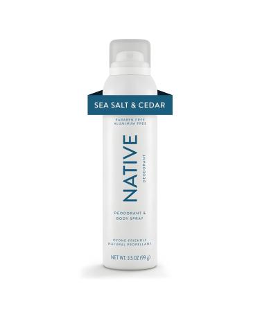 Native Deodorant and Body Spray Sea Salt & Cedar Aluminum-Free for Women and Men 3.5 oz.