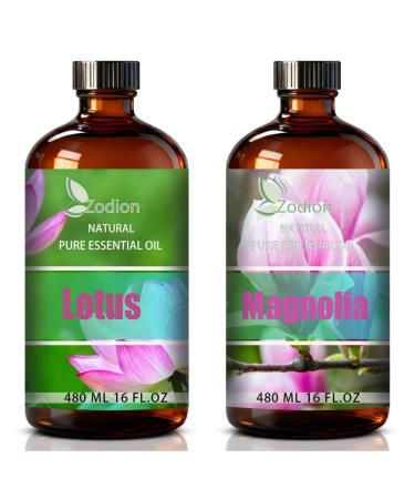 Magnolia Essential Oil 16 Fl Oz and Lotus Essential Oil 16 Fl Oz - Magnolia & Lotus Oil for Diffuser Aromatherapy Home Fragrance Skin & Hair Care DIY Candle & Soap Making Yoga