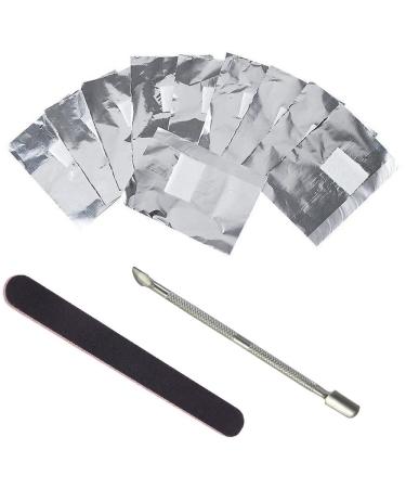 VOANZO 100 Pack Gel Nail Polish Remover Wraps Nail File Strips and Cuticle Pusher Nail Polish Remover for Home