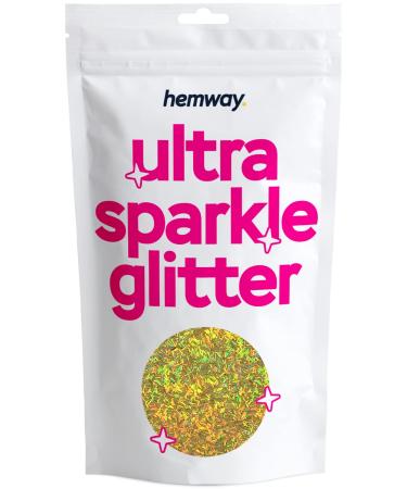 Hemway Premium Ultra Sparkle Glitter 100g / 3.5oz Multi Purpose Metallic Flake for Arts Crafts Nails Cosmetics Resin Festival Face Hair - Shaped (1/8 0.125 3mm) - Gold Holographic Fibre