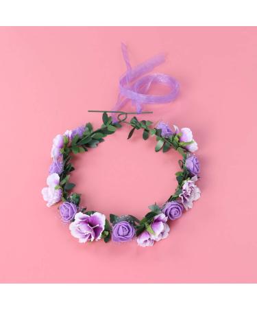 Minkissy Bridal Hair Wreath - Purple Flower Crown with Green Leaf Headband for Women and Girls - Perfect for Wedding and Party - Buy Online on GoSupps.com
