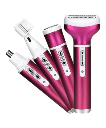 OOCOME Women Bikini Trimmer, 4 in 1 Woman Electric Shaver, Rechargeable Epilator Lady Hair Painless Shaver for Bikini Area/Nose/Armpit/Eyebrow/Facial
