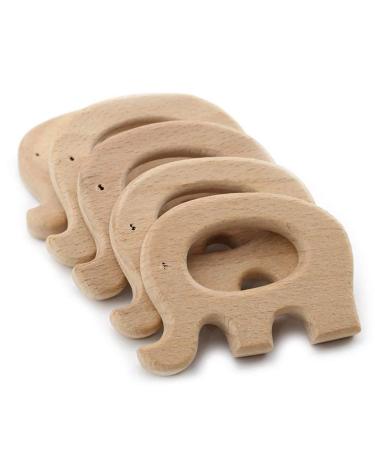 Baby Wooden Elephant Teether Pendant Food Grade Animals Shaped DIY Jewelry Necklace Baby Play Gym Pack of 10