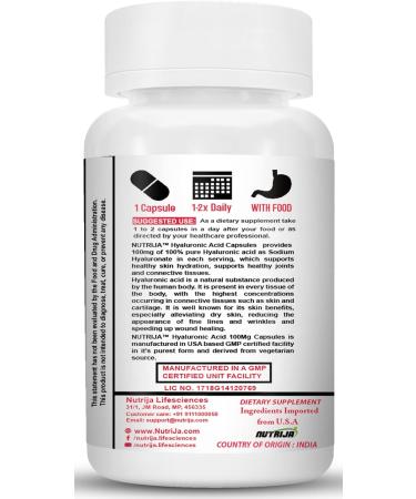Nutrija Hyaluronic Acid 100mg - 60 Capsules - Buy Online on GoSupps.com