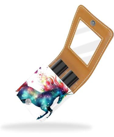 Watercolor Rainbow Unicorn Lipstick Case - Leather Organizer with Mirror | Mini Lip Gloss Holder for Travel | Perfect Gift - Buy Online on GoSupps.com