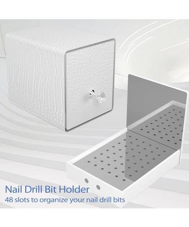 ANGNYA Nail Drill Bit Holder - Dust Proof Storage Box with UV Light | 48 Slots Organizer for Nail Drill Bits - White - Buy Online on GoSupps.com