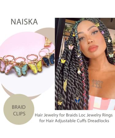 NAISKA 20Pcs Gold Butterfly Hair Clips | Dreadlock Accessories and Charms | Pearl, Star, Crystal Rhinestone Beads | Hair Jewelry for Women and Teen Girls - Buy Online on GoSupps.com