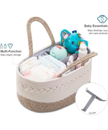 Portable Baby Diaper Caddy Organizer with Changeable Compartments - 100% Cotton Woven Rope Basket for Nursery Storage - Ideal for Car & Changing Table - Perfect Newborn Gift - Buy Online on GoSupps.com