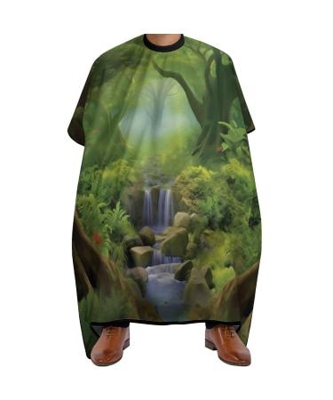 Green Misty Forest Nature Landscape Tree Professional Barber Cape Polyester Hair Cutting Salon Cape Water Stain Resistant Apron Cutting Hair Beard Hairdressing Cape Anti-Static Haircut 56.7 66.9 Inch