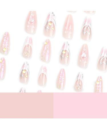 French Tip Press on Nails - Long Press On Nails with Nail Tips Pink Love French Almond shaped False Nail Bubble Bead False Nail press on nails Acrylic False Nails Cute Artificial Nails - Buy Online on GoSupps.com