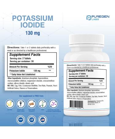 Potassium Iodide 130mg Tablets - 2 Pack | Thyroid Supplement | Kosher Iodine | EXP 07/2025 - 120 Tablets - Buy Online on GoSupps.com