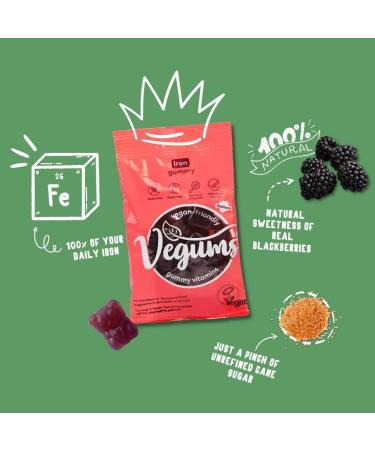 Vegums Iron Gummies 30ct - Vegan BlackBerry Flavoured Chewable Iron Supplements for Family | Vegans & Vegetarians - Buy Online on GoSupps.com