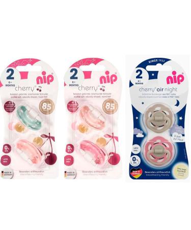 NIP Cherry & Cherry Night pacifier set 6 pieces (4 x Day pacifier + 2 x Night Girl mix) // size 2 // natural latex 6 colours - Buy Online on GoSupps.com