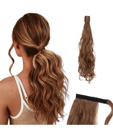 Ponytail Extension Wrap Around Long Straight Curly Clip in Ponytail Hair Extensions for Women Brown Black Blonde Hairpiece 17"-Curly Light Auburn Light Auburn 17 Inch