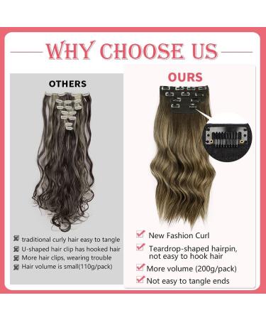 Deethens 4PCS Clip in Beach Wavy Hair Extensions 20 Inches Long Synthetic  Hairpieces Bouncy Curly Hair Extensions for Women(Moss Brown) 20 Inch Moss  Brown