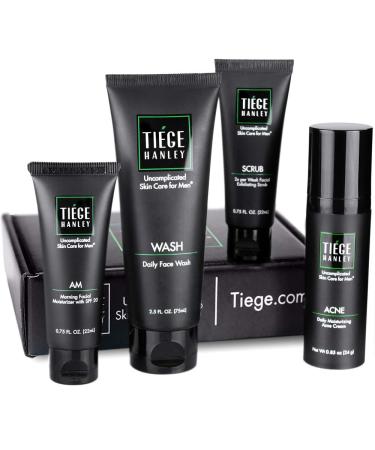 Tiege Hanley Men's Acne System - Level 1 | Acne Treatment Products for Men | Routine Set Contains: Face Wash  Moisturizer  Face Scrub & Salicylic Acid Acne Cream | Uncomplicated Skin Care for Men Acne Level 1