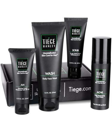 Tiege Hanley Men's Acne System - Level 1 | Acne Treatment Products for Men | Routine Set Contains: Face Wash  Moisturizer  Face Scrub & Salicylic Acid Acne Cream | Uncomplicated Skin Care for Men Acne Level 1 - Buy Online on GoSupps.com