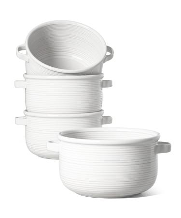 LE TAUCI Soup Bowls With Handles, 28 Ounce for Soup, chili, beef stew, Set of 4, White White 28 OZ
