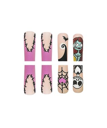 French Tip Halloween Press-On Nails | Pink Matte False Nails with Spider Web Skull & Bat Designs Full Cover Stick-On Nails for Women & Girls - Buy Online on GoSupps.com