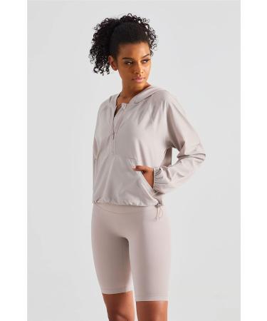 Altiland Women's Lightweight Workout Jacket - Cropped Athletic Hoodie, UV Protection UPF 50+ - Cream Tan (Medium) - Buy Online on GoSupps.com