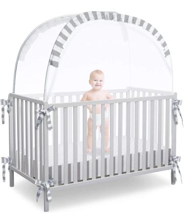 Baby Safety Pop up Crib Tent | Premium Crib Net to Keep Baby from Climbing Out | Upgraded Mesh Fabric | Protect Your Baby from Falls | Unisex Infant Crib Tent Net Gray