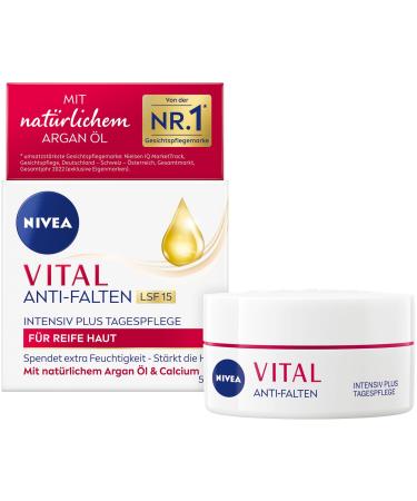 NIVEA VITAL Soin de jour anti-rides Intensiv Plus SPF 15 soin du visage pour peaux matures l'huile d'argan naturelle et au calcium cr me de jour avec SPF pour une hydratation intense (50 ml) Huile d'argan 50 ml (Lot de 1)