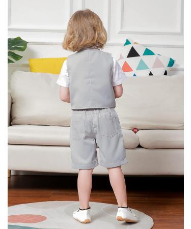 Mint Green Baby Boys Gentleman Suit Set - Shirt, Bowtie, Waistcoat & Shorts | Light Grey | Size 3-4 Years - Buy Online on GoSupps.com