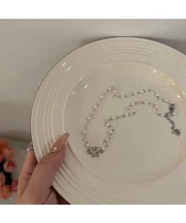 Oralgos Elegant Crystal Butterfly Necklace | Adjustable Collarbone Chain | Delicate Pearl Women's Jewelry - Buy Online on GoSupps.com