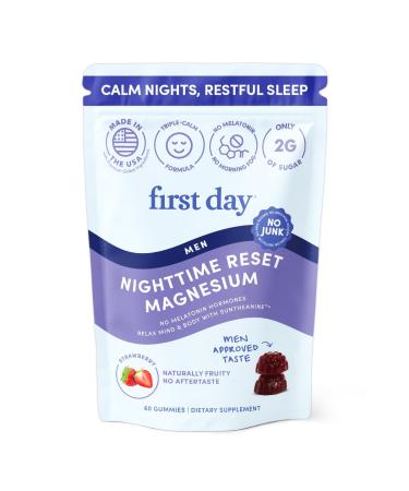 First Day Men s Nighttime Reset Calming Magnesium Gummies Sleep Aid Supports Peaceful Rest Balanced Mood & Energy Supplement with Magnesium Citrate L-Theanine & No Melatonin 30-Day Supply 60 Count (Pack of 1)