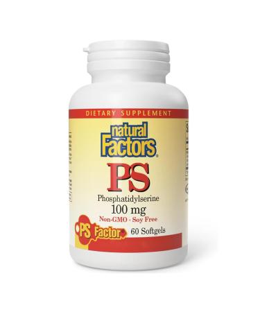 Natural Factors PS Phosphatidylserin 100mg From Sunflower Lecithin 60 Soft Capsules Soy Free Gluten Free Non-GMO