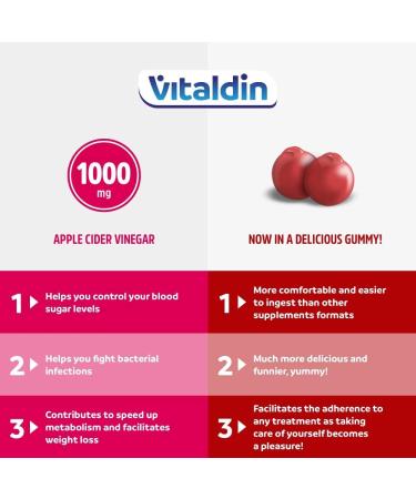 VITALDIN Apple Cider Vinegar Gummies 1000mg | 60 Chewable Gummies (1 Month Supply) - ACV Gummy with The Mother, Vitamin B12, Folic Acid - Superfood Detox - Vegan & Gluten Free - Buy Online on GoSupps.com