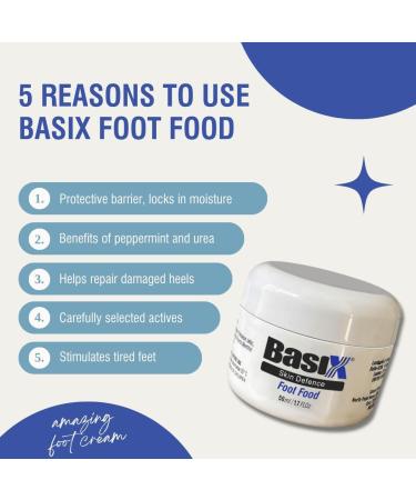 Basix Skin Defense Foot Food - Repair Cream with 5% Urea & Peppermint Oil for Dry Feet & Cracked Heels - Nourish & Revitalize Tired Feet - Buy Online on GoSupps.com