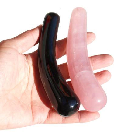 Buy 1 Piece Natural Rose Quartz & Black Obsidian Crystal Massage Stick - International Shipping Available - Buy Online on GoSupps.com