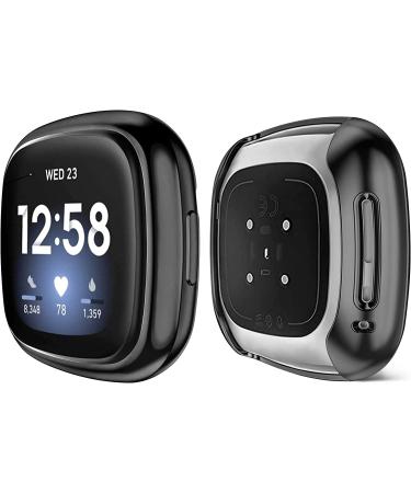 Tobfit Metal Bands for Fitbit Versa 3/Sense with 2 x TPU Screen Protectors - Black & Silver Large - Buy Online on GoSupps.com