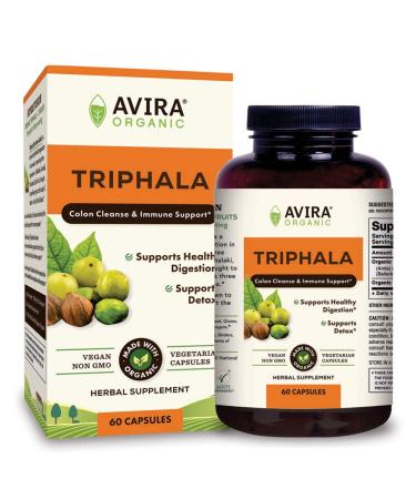 Avira Organic Triphala  Super Fusion, Support Healthy Digestion, Colon Cleanse & Detox, Max Strength-1300mg Per Day Intake, Synergistic & Rejuvenating, Herbal Supplement, Vegan, Non-GMO