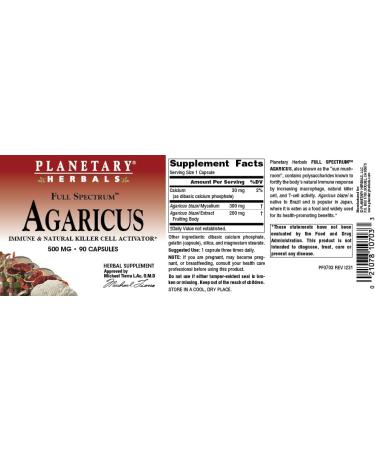 Planetary Herbals Agaricus Full Spectrum 500mg Immune & Natural Killer Cell Activator 90 Capsules - Buy Online on GoSupps.com