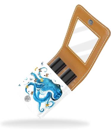 Blue Octopus & Butterflies Mini Lipstick Case - Portable Holder with Mirror - Buy Online on GoSupps.com