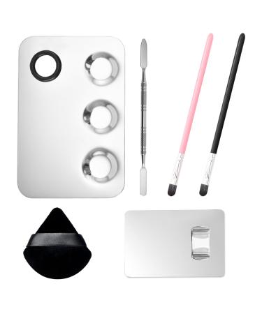 Stainless Steel Cosmetic Palette with Spatula 3-well Mixing Makeup Palette and 3-dents Nail-art Mixer Metal Tray also Fine Eyeliner Brush and Powder Puffs .Professional Makeup Palette with Spatula