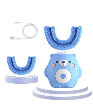 Kids Ultrasonic Electric Toothbrush,U Shaped Automatic Toothbrushes 360° Cleaning with Six Smart Modes Auto Whitening Toothbrush IPX7 Waterproof Design for Children Kids Toddler 2-7 Years Old(Blue)