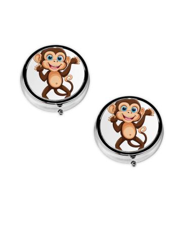Cute Monkey Printed Mini Round Pill Box Pill Box 3 Compartment Medicine Pill Case Pill Organizer Travel Pillbox Portable Pill Box for Pocket Home Office Use