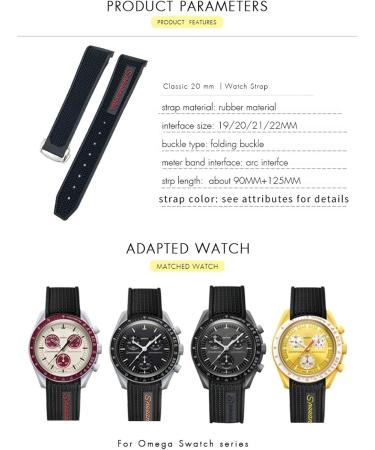 HAMONEE Silicone Watch Bracelet 18mm-22mm for Omega Moonwatch Speedmaster Seamaster 300 Soft Black/Yellow Bands - Buy Online on GoSupps.com